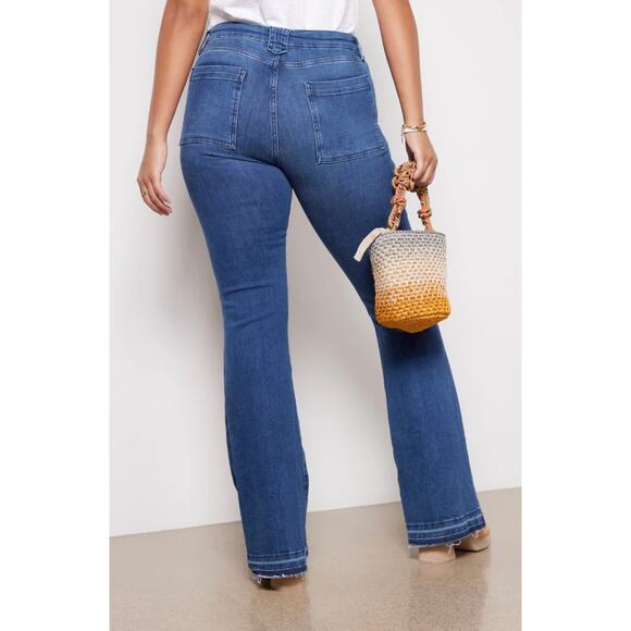 FRAME Le High Flare Trapunto Stitch Jeans in Aurora Size 33 - Picture 2 of 7